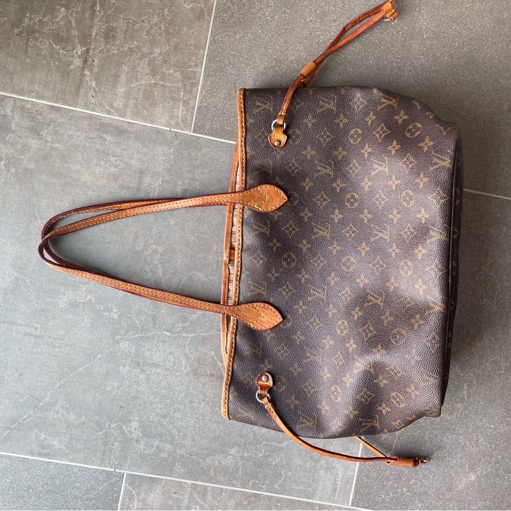 Vintage Brown Monogram Leather Tote Bag MM size